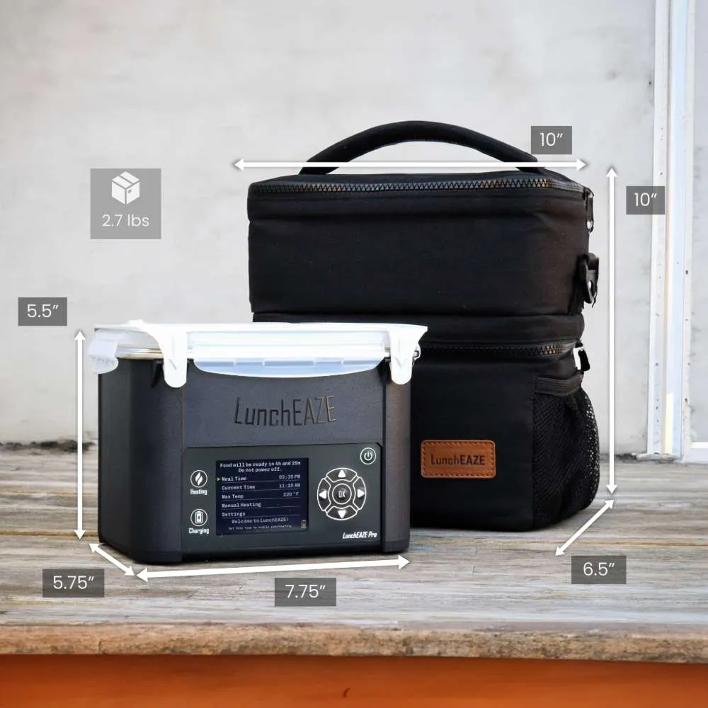 Dimension diagram: LunchEAZE Pro Standard measures 7.75 by 5.75 by 5.5 inches and weighs 2.7 pounds